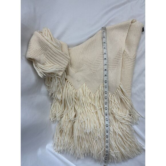 Blue B Collection Cream Beige Cardigan Chunky Knit Sweater Size S Fringe Boho - Picture 9 of 9